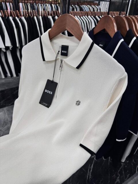 Polo BOSS en coton texture GAUFREE